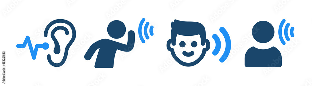 Fototapeta premium Listening, hearing icon set. Vector illustration