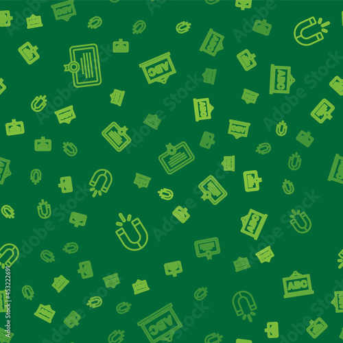 Set line Certificate template, Magnet and Chalkboard on seamless pattern. Vector