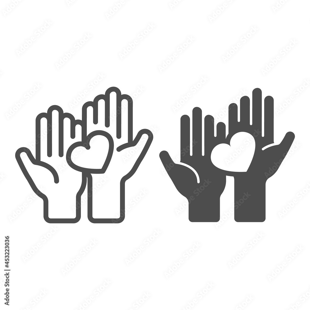 Two hands holding heart line and solid icon, dating concept, couple holds heart vector sign on white background, outline style icon for mobile concept and web design. Vector graphics. Two hands holding heart line and solid icon, dating concept, couple holds heart vector sign on white background, outline style icon for mobile concept and web design. Vector graphics.