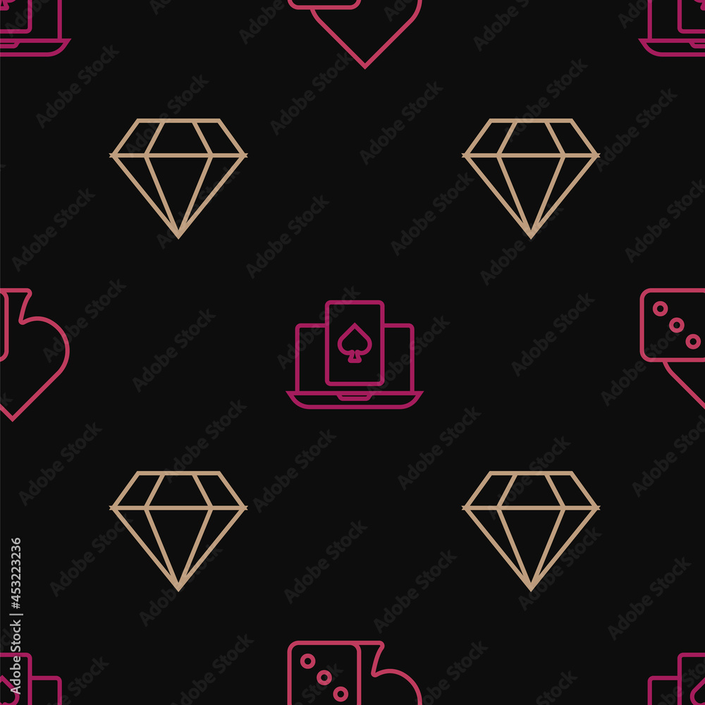 Set line Game dice, Diamond and Online poker table game on seamless pattern. Vector Set line Game dice, Diamond and Online poker table game on seamless pattern. Vector