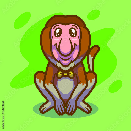 Cute proboscis monkey mascot illustration design