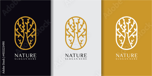 oak logo design inspiration. line tree logo design template. nature logo design