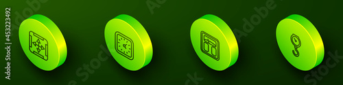 Set Isometric line Area measurement, Clock, Bathroom scales and Hand spring mechanical icon. Vector