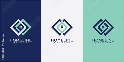 Home line logo design inspiration. real estate logo design concept. home rectangle logo design