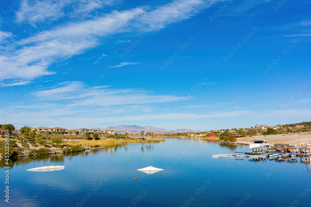 Sunny view of the lake landscape of Lake Las Vegas