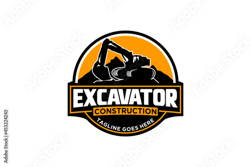 Excavator logo template vector. Heavy equipment logo vector for construction company. Creative excavator illustration for logo template.