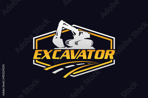 Excavator logo template vector. Heavy equipment logo vector for construction company. Creative excavator illustration for logo template.