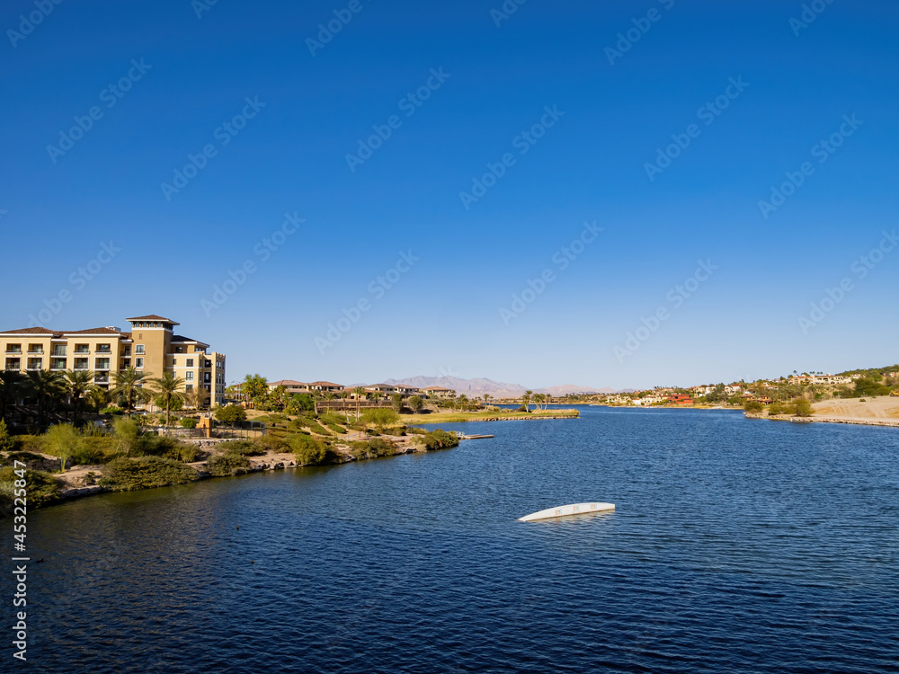 Sunny view of the lake landscape of Lake Las Vegas Sunny view of the lake landscape of Lake Las Vegas
