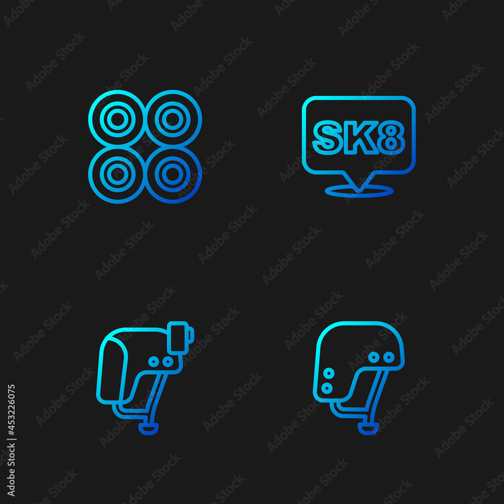 Set line Skateboard helmet, , wheel and . Gradient color icons. Vector Set line Skateboard helmet, , wheel and . Gradient color icons. Vector