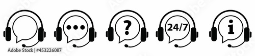 Support service. Vector isolated icons. Customer support black vector icon signs. Call center symbols. Service concept symbols.