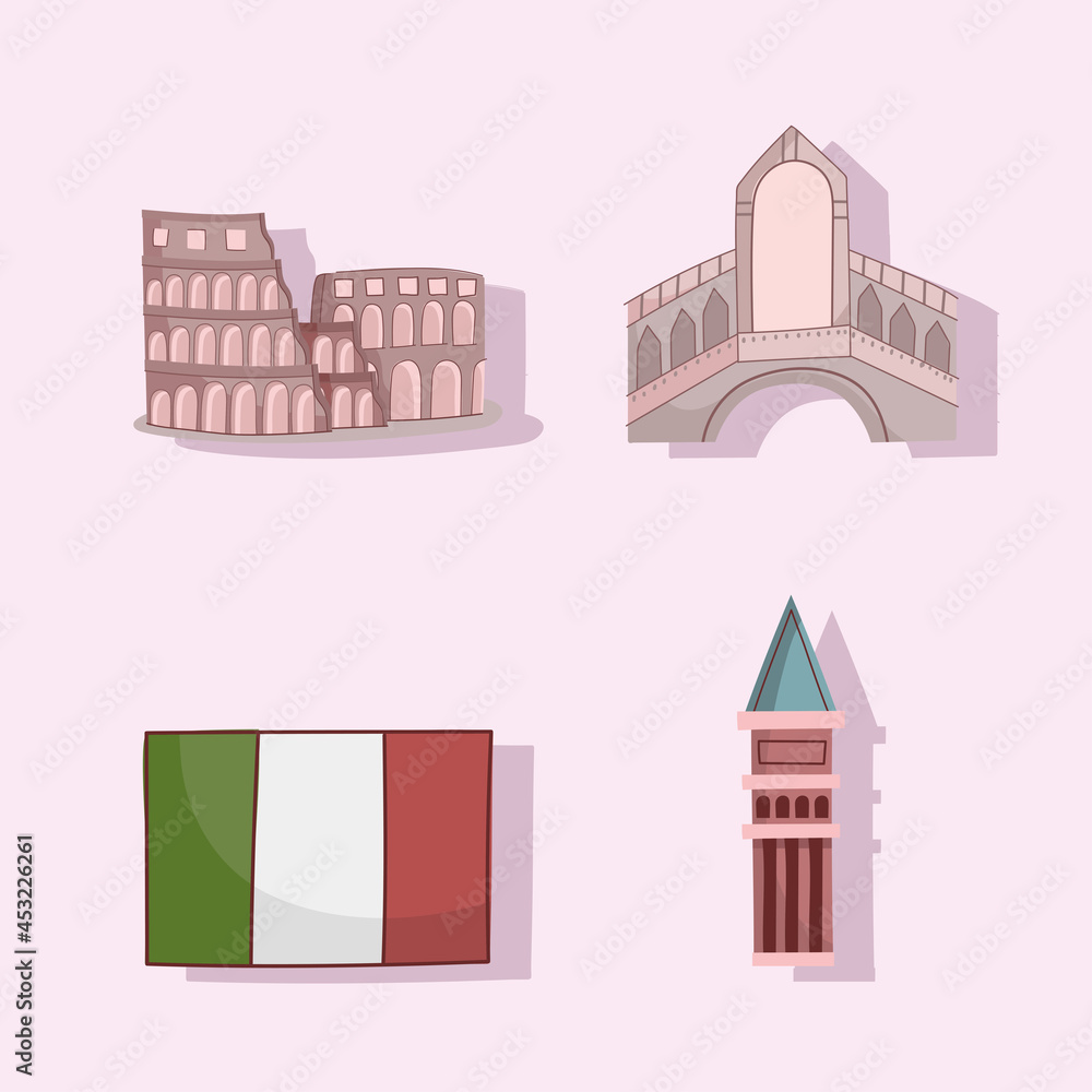italy landmarks and flag