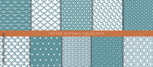 Japanese patterns vector. Geometric shape and ornamental vector patterns and swatches. Design for fabric , wallpaper, banners and cover background.