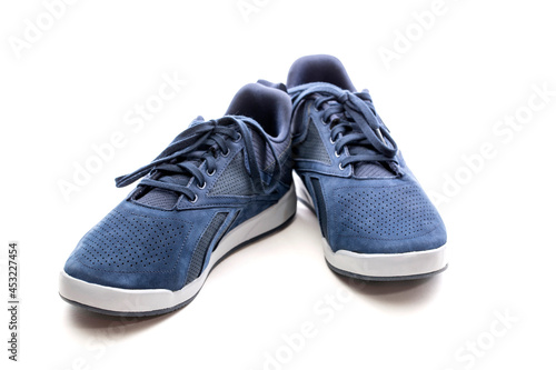 Blue sports men's sneakers on a white background