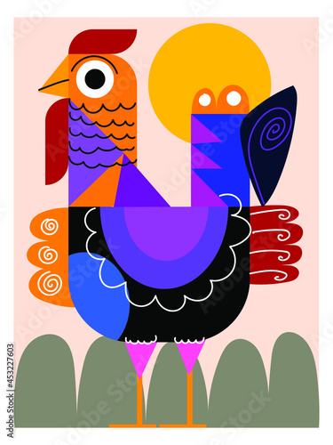 Geometric bird chicken farm animal icon,shapes,line, vector illustration.