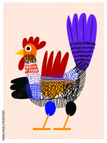 Geometric bird chicken farm animal icon,shapes,line, vector illustration.