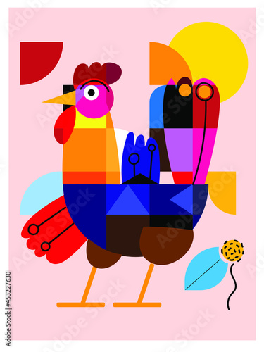 Geometric bird chicken farm animal icon,shapes,line, vector illustration.