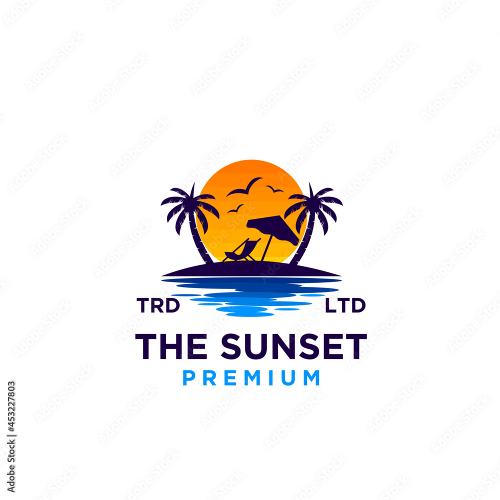 Sunset beach logo design illustration vector Sunset beach logo design illustration vector