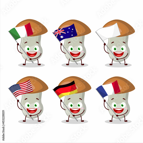 Aspen cartoon character bring the flags of various countries