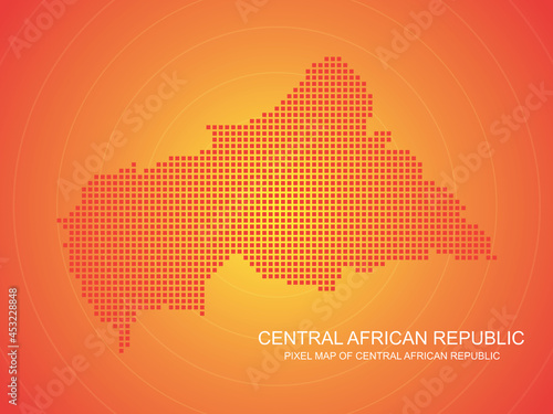 Orange pixel map of Central African Republic on orange background. Vector illustration.