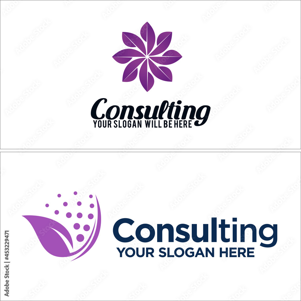 Purple leaf floral icon consulting logo design