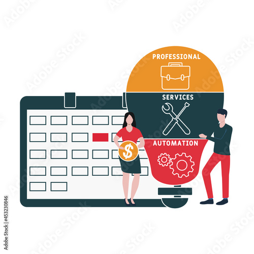 Flat design with people. PSA - Professional Services Automation acronym. business concept background. Vector illustration for website banner, marketing materials, business presentation, online adverti