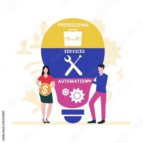 Flat design with people. PSA - Professional Services Automation acronym. business concept background. Vector illustration for website banner, marketing materials, business presentation, online adverti