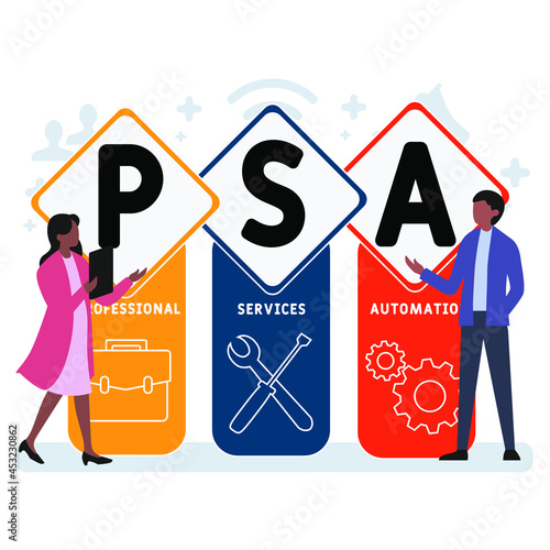 Flat design with people. PSA - Professional Services Automation acronym. business concept background. Vector illustration for website banner, marketing materials, business presentation, online adverti
