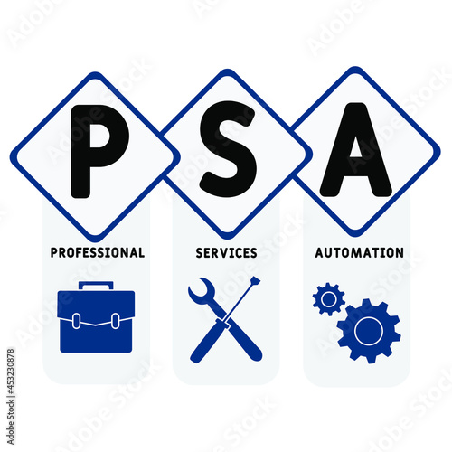 PSA - Professional Services Automation acronym. business concept background. vector illustration concept with keywords and icons. lettering illustration with icons for web banner, flyer, landing 