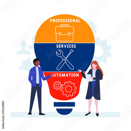 Flat design with people. PSA - Professional Services Automation acronym. business concept background. Vector illustration for website banner, marketing materials, business presentation, online adverti