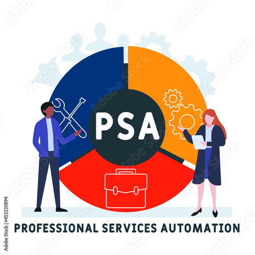 Flat design with people. PSA - Professional Services Automation acronym. business concept background. Vector illustration for website banner, marketing materials, business presentation, online adverti