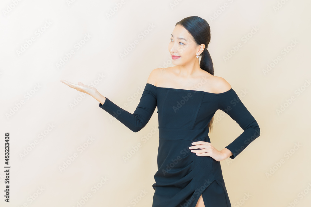 Portrait beautiful young asian woman smile with action Portrait beautiful young asian woman smile with action