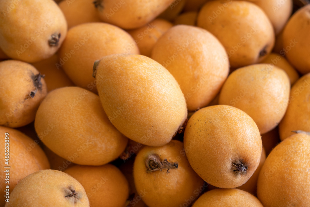In the harvest season, many loquat fruits are arranged orderly In the harvest season, many loquat fruits are arranged orderly