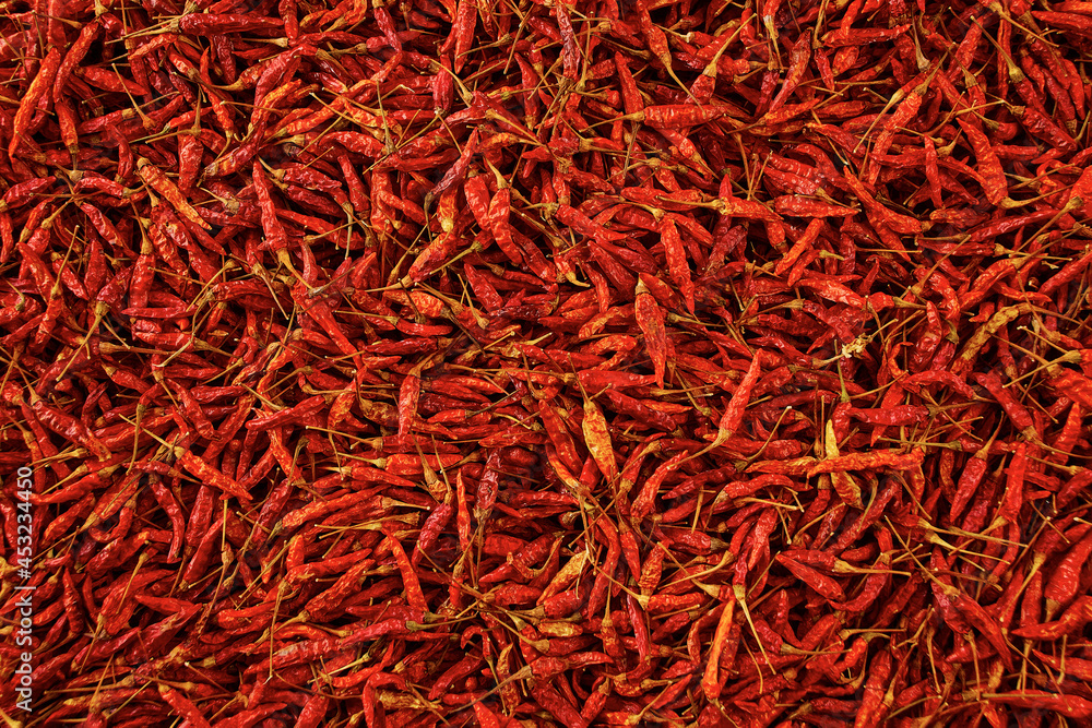 Fototapeta premium Dried red hot chilli texture background