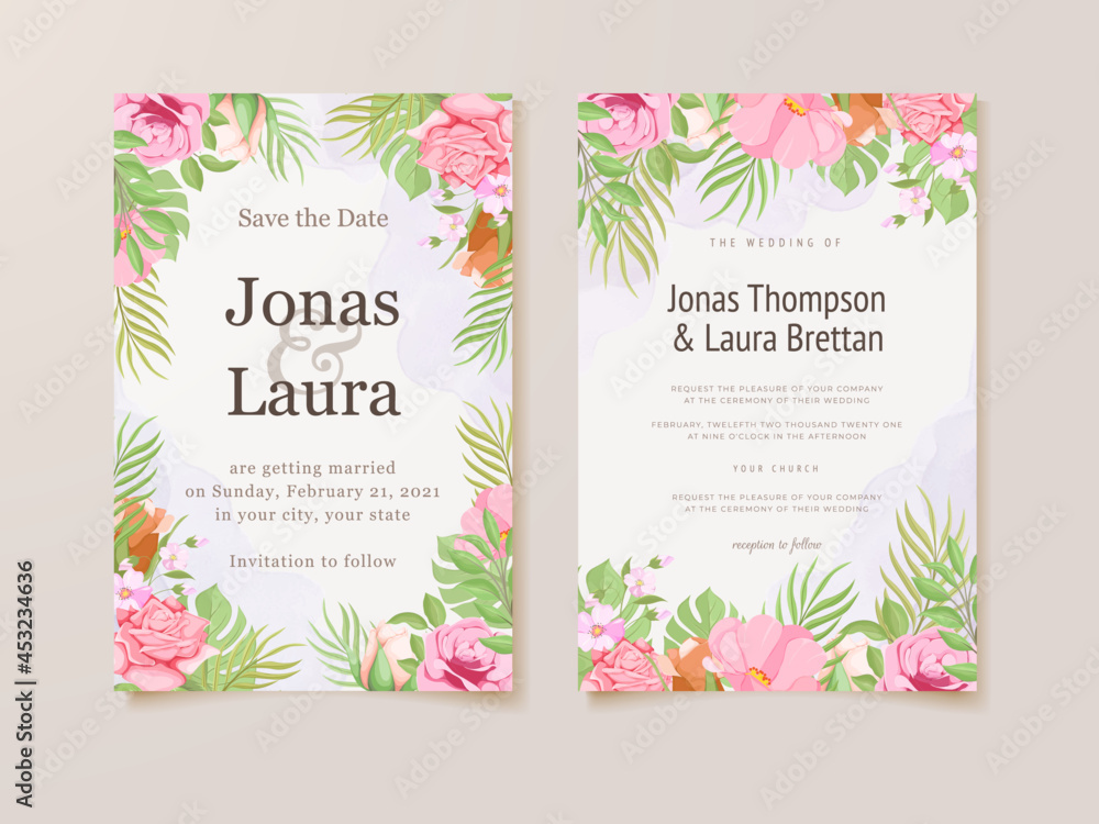 wedding invitation card with beautifull floral vector
