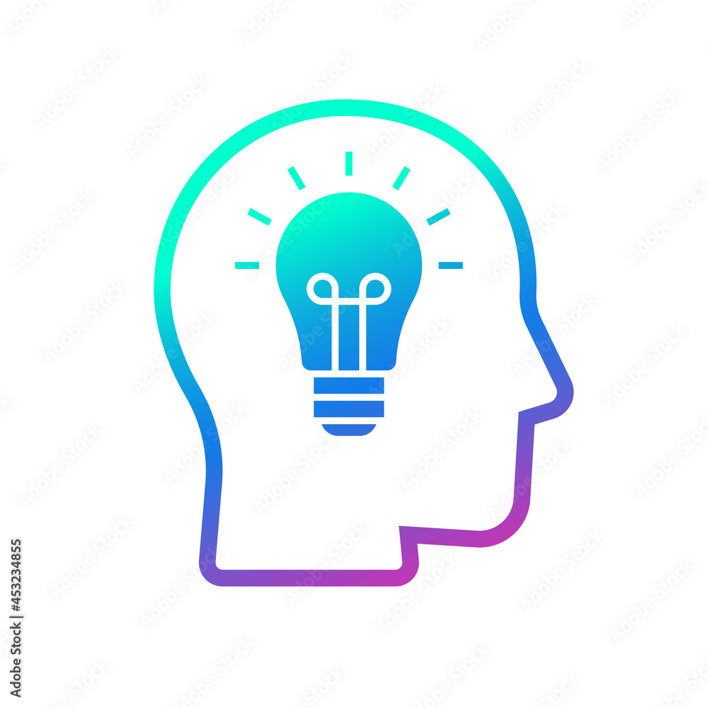 lightbulb in human head icon, Head bulb creative idea, Thinking, Intelligence and innovation concept, Isolated on white background, Vector illustration lightbulb in human head icon, Head bulb creative idea, Thinking, Intelligence and innovation concept, Isolated on white background, Vector illustration