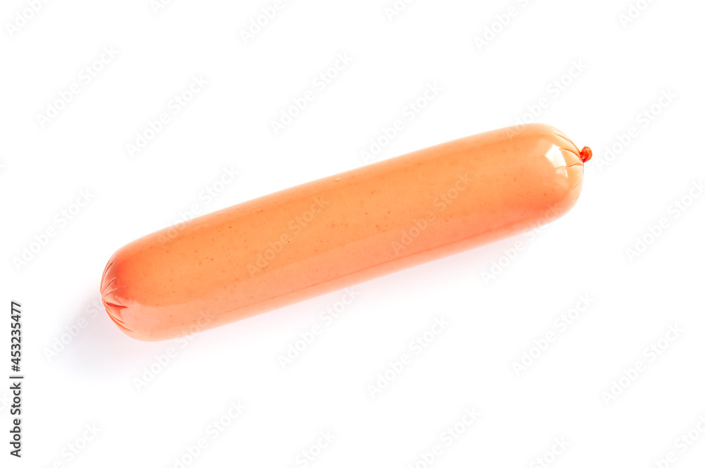 A delicious kind of sausage to attract shoppers to a restaurant, grocery store, or a creative barbecue idea. Meat sausage one, sausage isolated on white background. Full depth of field. A delicious kind of sausage to attract shoppers to a restaurant, grocery store, or a creative barbecue idea. Meat sausage one, sausage isolated on white background. Full depth of field.