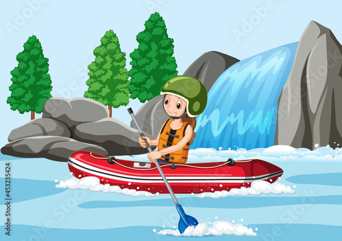 A man rafting in the river scene