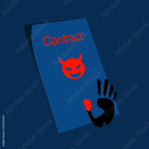 Devil contract and thumbprint. Concept illustration of deal with devil.