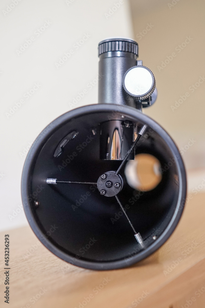 Inside of reflector optical telescope tube assembly primary mirror and