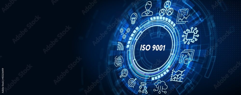 The concept of business, technology, the Internet and the network.  virtual screen of the future and sees the inscription: ISO 9001