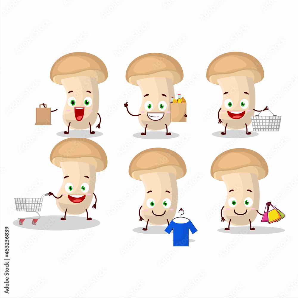 A Rich slice enokitake mascot design style going shopping A Rich slice enokitake mascot design style going shopping