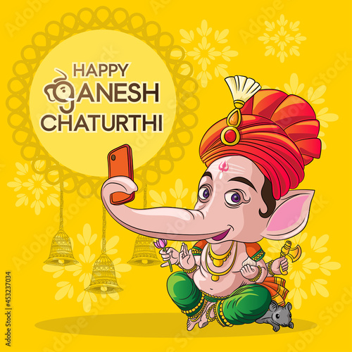Happy Ganesh clicking selfie on Ganesh Chaturthi
