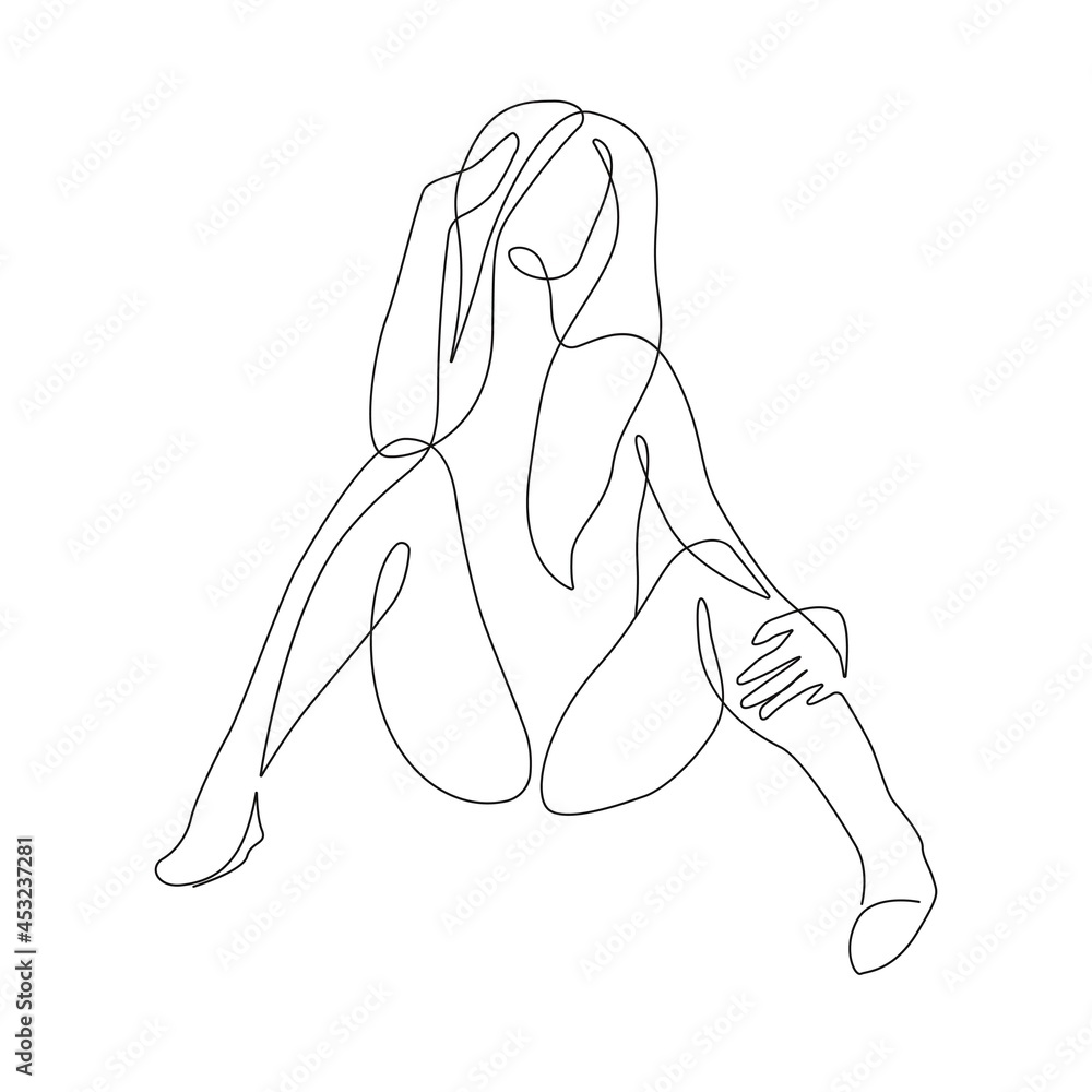 Vetor do Stock: One Line Modern Nude Woman Drawing. Female Body Line Art  Drawing for Wall Art Print, Poster, Banner. Trendy Minimalist Abstract Art  with Naked Woman Back. Vector EPS 10