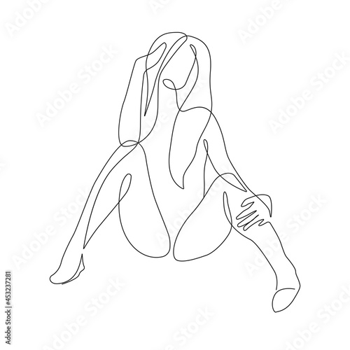 One Line Modern Nude Woman Drawing. Female Body Line Art Drawing for Wall Art Print, Poster, Banner. Trendy Minimalist Abstract Art with Naked Woman Back. Vector EPS 10