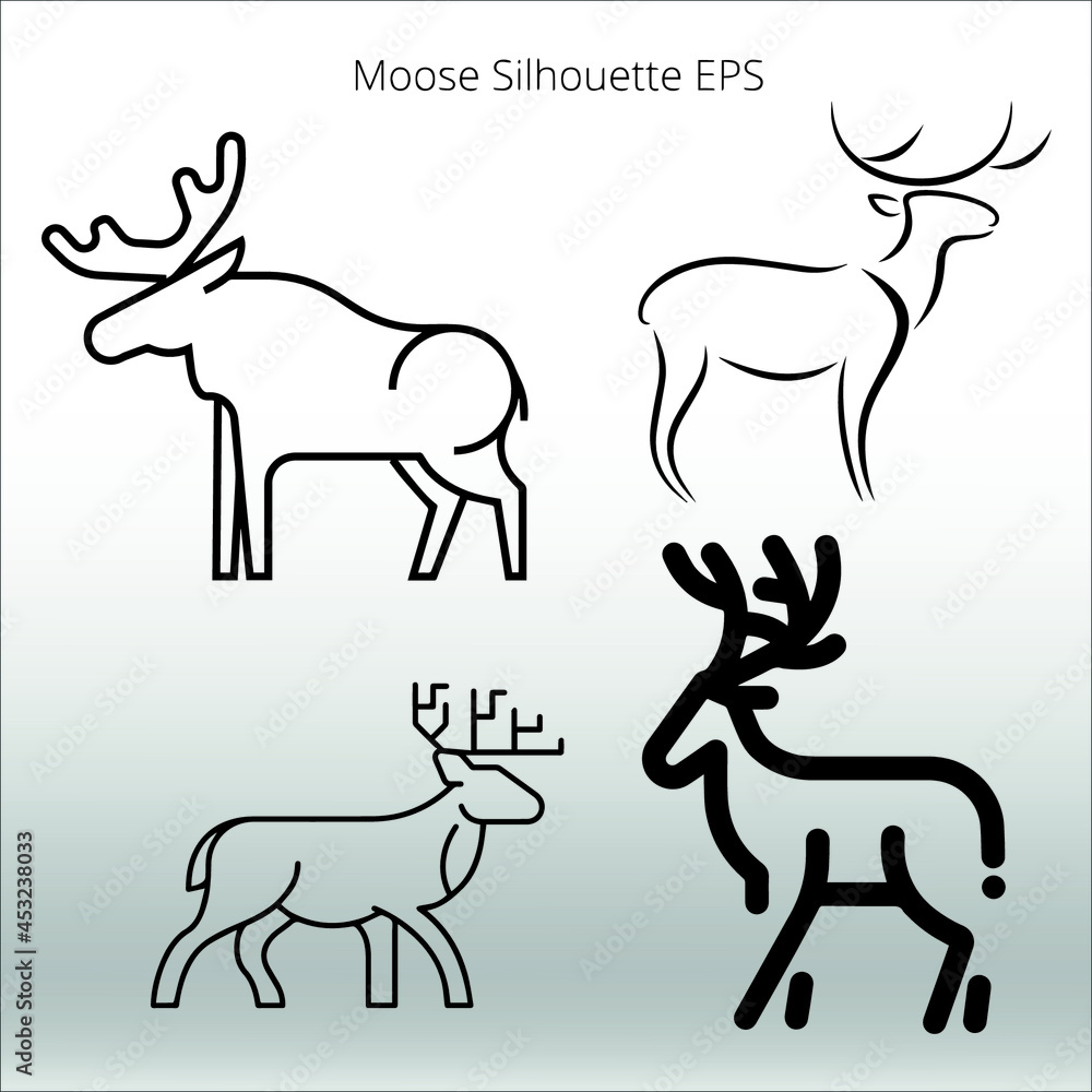 Fototapeta premium Set of Moose Silhouettes, line isolated or logo isolated sign symbol vector, outline and stroke style Collection of high-quality vector illustration,