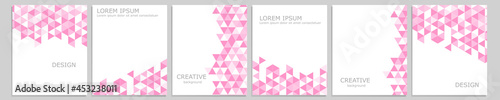 Set of vector cover notebook design. Abstract pink minimal triangles halftone template design for notebook paper, copybook brochures, book, magazine. Planner and diary cover for print