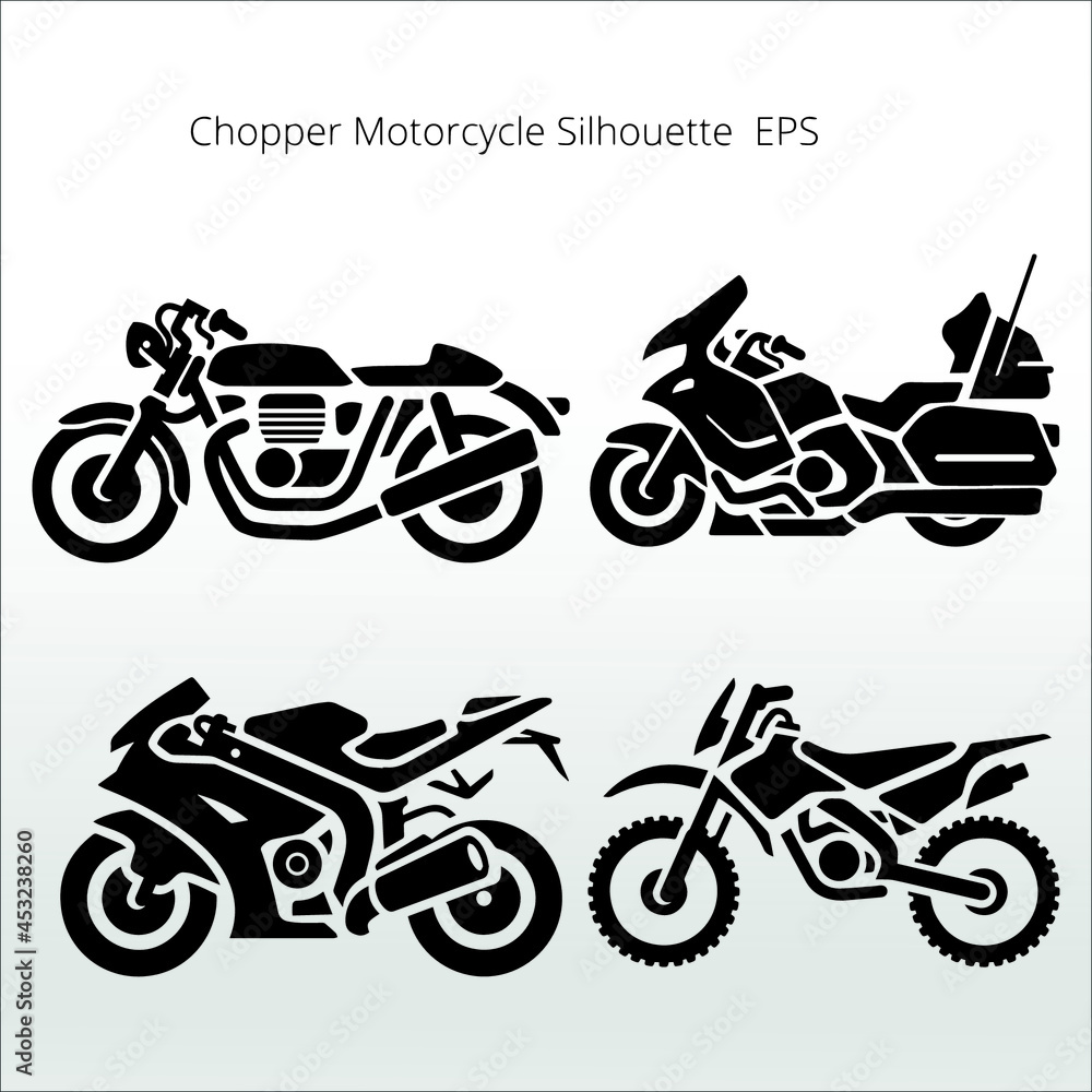 Obraz premium set of Chopper Motorcycle Silhouettes, line isolated or logo isolated sign symbol vector, outline and stroke style Collection of high-quality black style vector illustration,