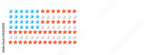 Independence Day July 4th. decorative stars of blue, red and white placed in the form of a pattern of the flag of the United States on a white background. holiday long banner with place for text