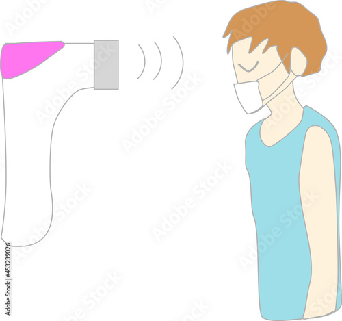 検温機と短髪の人のイラスト素材