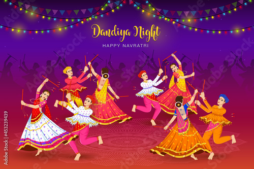 Dandiya Night, Dancing couple at Navratri, happy Durga Puja and Navratri 